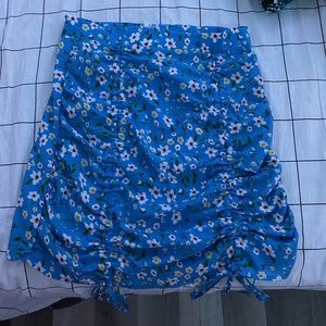 Ditsy Floral Print Drawstring Front Ruched Skirt